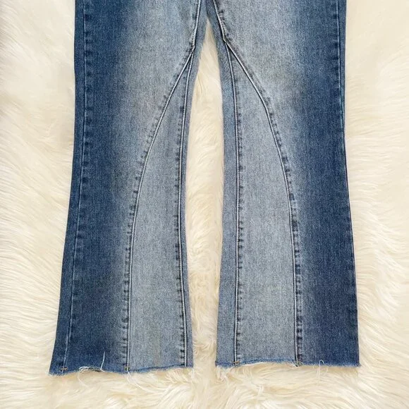 Aelfric Eden Light Blue Two Tone Wash Wide Leg Flare High Waist Denim Jeans - Picture 3 of 7
